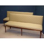 Pair of Victorian mahogany & upholstered benches with turned fronted legs