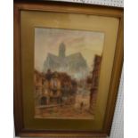 W. Ramsey "Louvian Cathedral" watercolour, signed