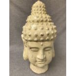 Large antique white painted terracotta bust of Buddha, 56cm H Please check condition before bidding