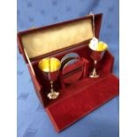 Cased pair of hallmarked silver wine goblets & stands