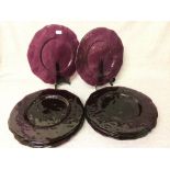 Set of 12 contemporary purple glass plates, 33cm dia.