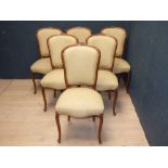 Set of 6 French walnut upholstered dining chairs