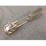 Hallmarked silver asparagus tongs with fiddle thread & shell pattern, London 1914, 6 ozt