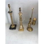 3 various brass table lamps