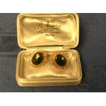 Pair of Edwardian 9ct gold & jade earrings, 5g