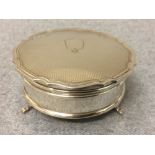 Hallmarked silver circular jewellery box with hinged lid, Birmingham 1955