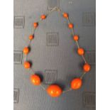 1920's amber style beaded & silver linked necklace