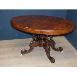 Victorian burr walnut oval centre table 134 x 98 cm