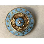 Victorian enamel & gold brooch with centre pearl, 10.8g