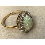 Opal & diamond cluster ring set in 18ct gold, in an 'Asprey' ring box, size 'P', 4g
