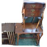 Edwardian stained oak revolving bookcase, Victorian mahogany side table & bedside cabinet