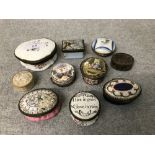 Qty of assorted enamel pill boxes