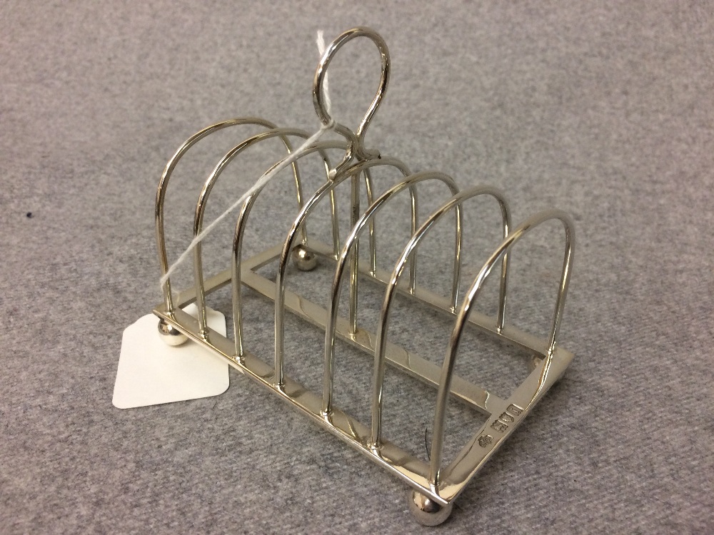 Hallmarked silver, 6 division, toast rack, London 1904