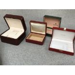 Qty of watch boxes, including Omega, Omega Tad with spare links, Rolex and jewellery box