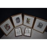 4 Oliver Preston coloured prints of 2 Simon Davies portrait drawings