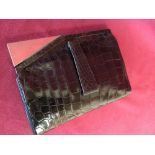 'Deco' dark blue crocodile clutch bag