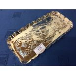 Hallmarked silver oblong tray with embossed foliate decoration around angels heads, 23cm L