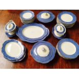 Blue & white floral pattern dinner service by J & G Meakin of dinner plates, 2 meat plates,