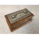 Ceylonese hardwood & white metal trinket box, 8H x 20W cm Please check condition before bidding