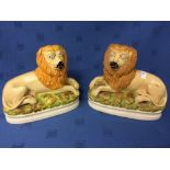 Large pair of Staffordshire figures of Lions