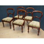 A set of five Victorian mahogany kidney back dining chairs