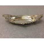 Hallmarked silver oval pierced basket 32cm L, 12 ozt