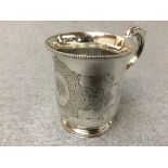 A Victorian hallmarked silver Christening mug, by 'E & J Barnard' London 1861 beaded rims engraved