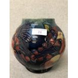 Contemporary Moorcroft ovoid vase decorated with pomegranates & birds, WM & MH marks to base, 16cm