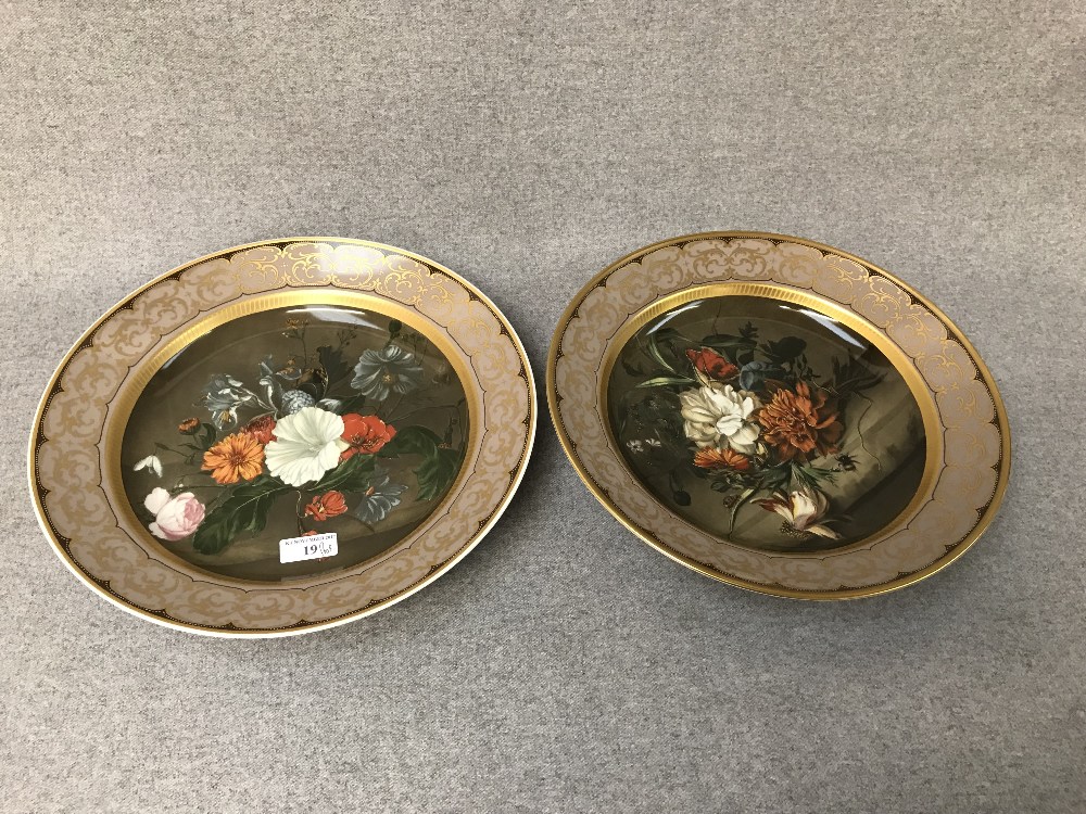 KAISER German pair of gilded porcelain wall plates 'Flower Bouquet' 32cm dia.