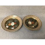 KAISER German pair of gilded porcelain wall plates 'Flower Bouquet' 32cm dia.