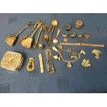 A hallmarked silver box; a silver thimble box; 2 thimbles; a needle case; some flatware and silver &