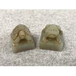 2 Chinese jade seals of a frog and turtle, 2.25cm sq. Please check condition before bidding