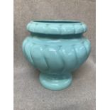 Duck egg blue fluted jardiniere, possibly Minton, 30cm H