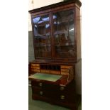 Good quality mahogany secretaire bookcase, 232H x 125W cm