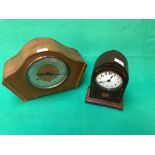 Edwardian mahogany satinwood inlaid mantle clock & 'Smith' oak case mantle clock