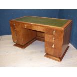 Good quality Art Deco walnut desk with tooled leather top 76H x 137W cm