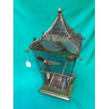 Victorian brass bird cage with china food bowls
