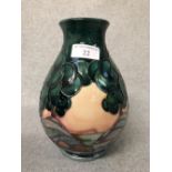 Contemporary Moorcroft vase decorated with leaves & stones, WM & MH marks to base, 19cm H