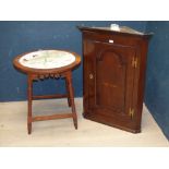 Georgian oak corner cupboard 93H x 65W cm & Victorian mahogany circular occasional table with