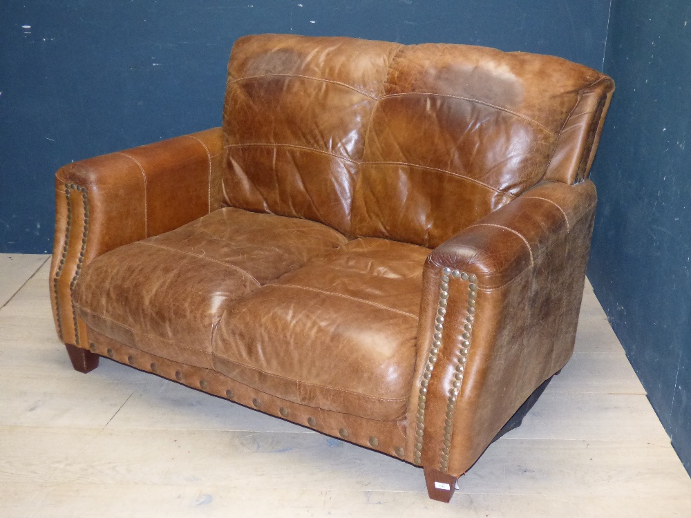 Contemporary style 2 seater brown leather sofa 83 x 126 cm