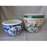 Chinese blue and white planter & a Chinese planter with scenes of figures Please check condition