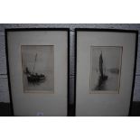 Pair of black & white engravings of marine scenes, 'The Dinghy' & 'Leaving Port', signed on the