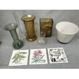 Qty of studio glass, vases and cache pot etc.