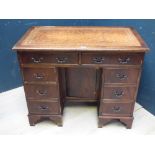 Georgian style mahogany desk with tooled leather top 74H x 90W cm
