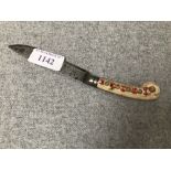 Antique Asian fruit knife with bone handle inlaid with gold decoration, 15cm L Please check