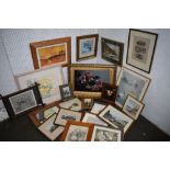 A quantity of paintings, prints and a framed mirror