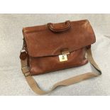 Soft brown leather briefcase/shoulder bag with key