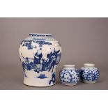 C19th Chinese blue and white jar painted with a scene from Xixiangji (The Romance of Western