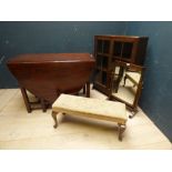 Georgian mahogany drop leaf table, Edwardian oak toilet mirror, Edwardian footstool & Edwardian