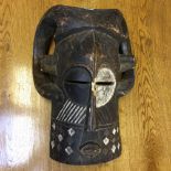 African tribal hardwood mask, 60H x 63W cm